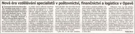 Nová éra vzdělávání specialistů v poštovnictví, finančnictví a logistice v Opavě
